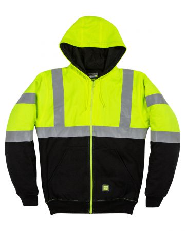Berne Men Hi-Vis Class 3 Color Block Full-Zip Hooded Sweatshirt